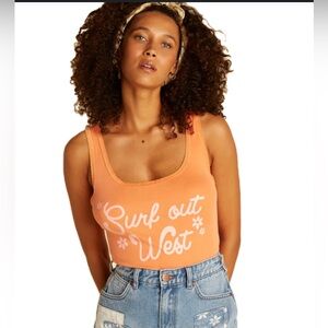 Billabong Wrangler‎ Collab ‘Surf Out West’ Lace Trim Tank Orange Size Large NWT